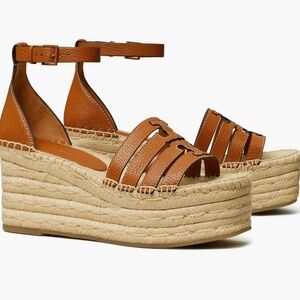 Tory Burch Ines Ankle Strap Espadrille Platform Wedge Sandal size 8